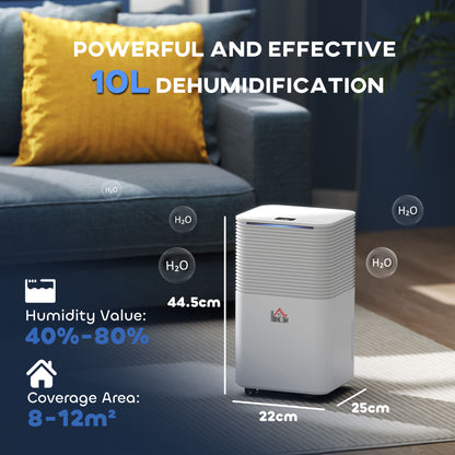 10L/Day Dehumidifier with 2L Water Tank, Laundry Drying, Automatic Humidity Sensor