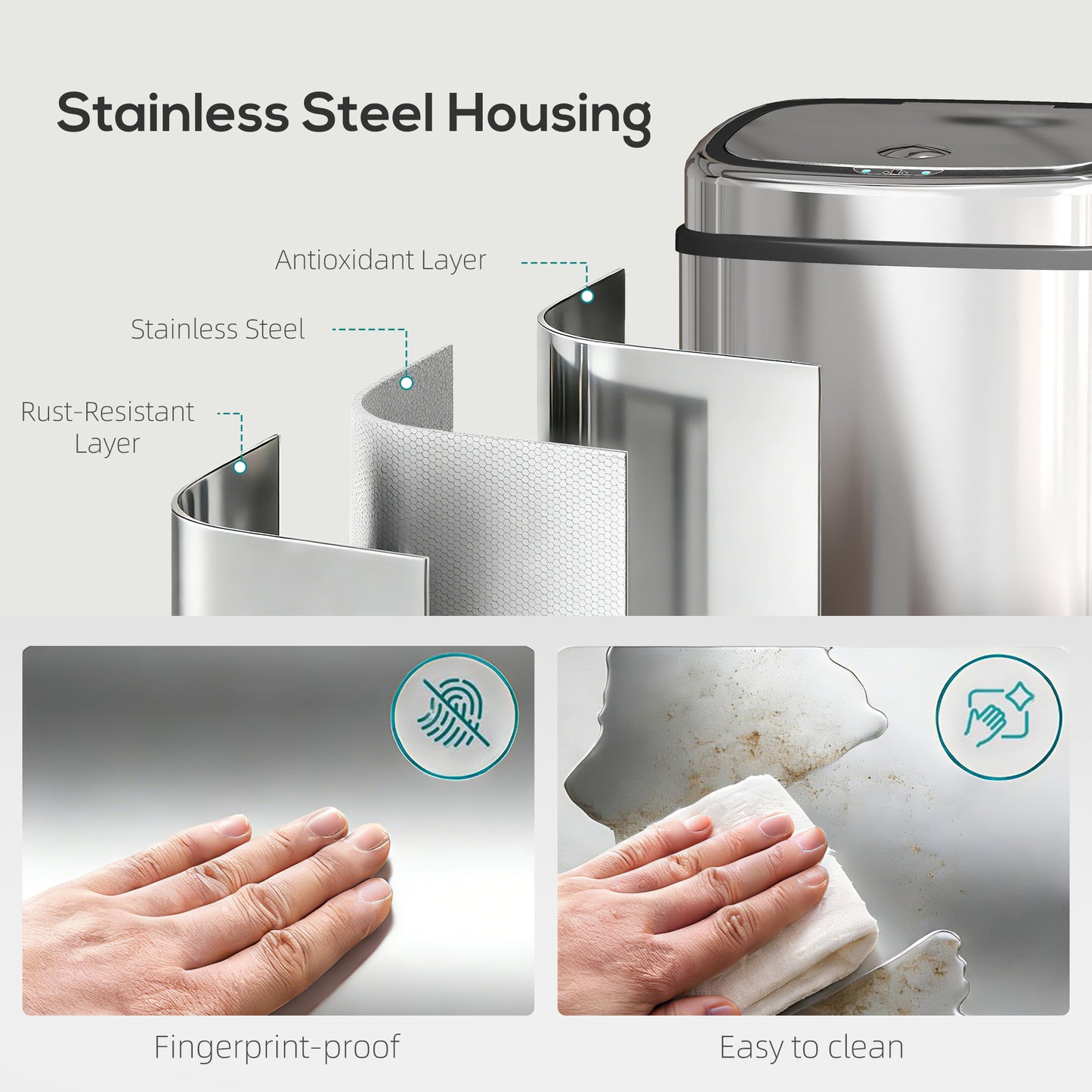 68L Automatic Sensor Bin, Touchless Stainless Steel Kitchen Rubbish Bin, Hands-Free Infrared Waste Dustbin