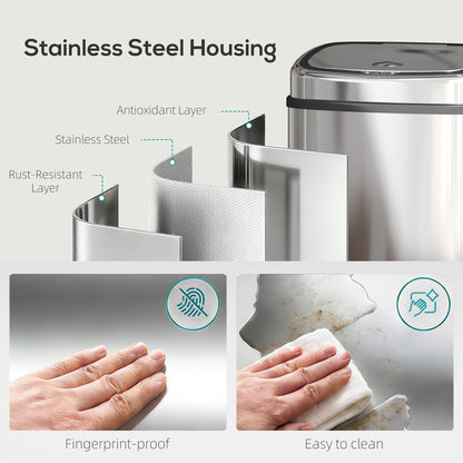 68L Automatic Sensor Bin, Touchless Stainless Steel Kitchen Rubbish Bin, Hands-Free Infrared Waste Dustbin