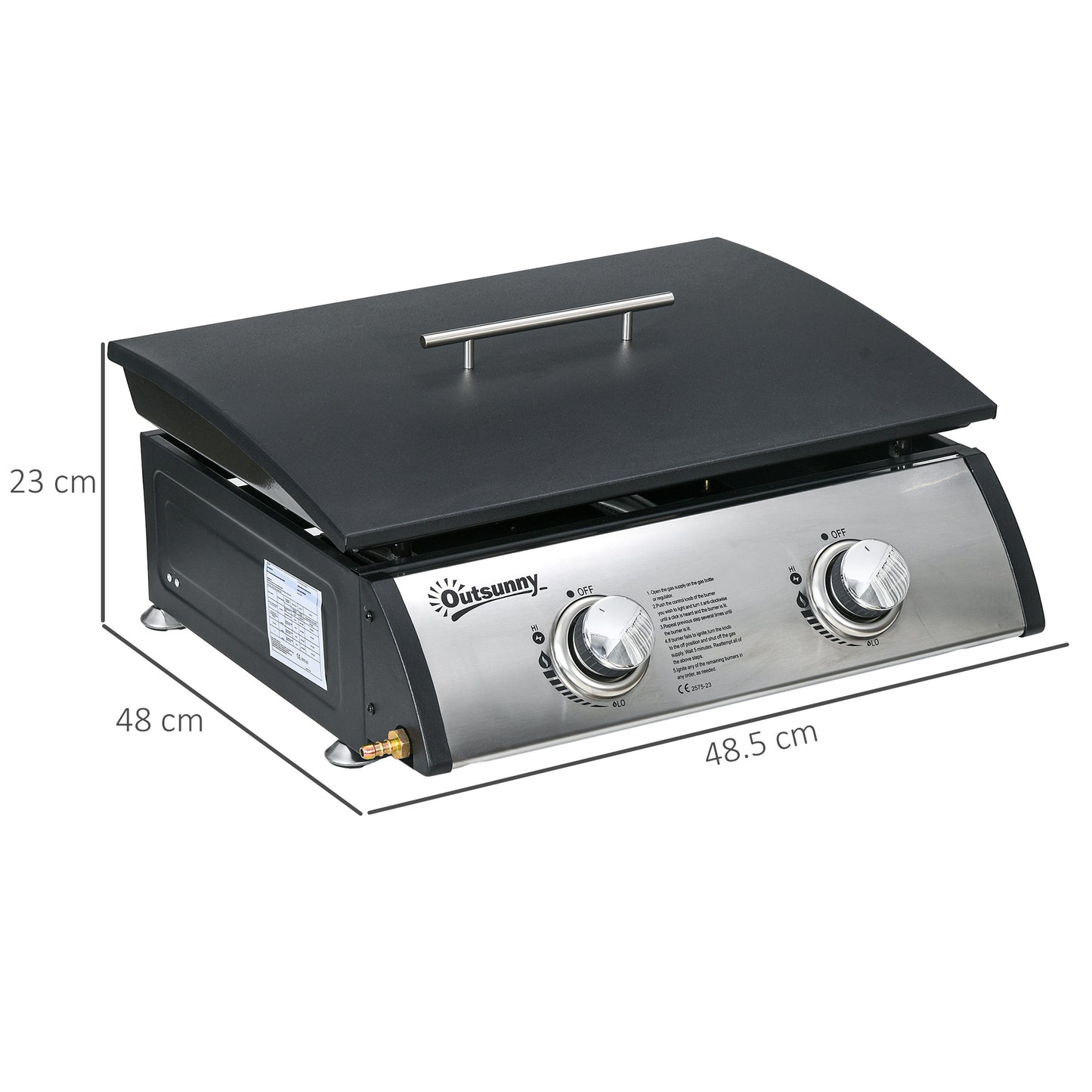 Gas Plancha Barbecue Grill with 2 Stainless Steel Burner, 5kW