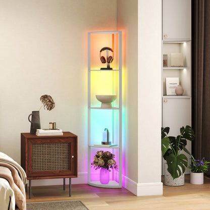 RGB LED Floor Lamp with Shelves, 4-Tier Dimmable Standing Lamp with Adjustable Brightness and Remote Control