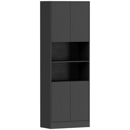 170 cm Kitchen Pantry Cabinet, Freestanding Storage Cabinet with Soft-Close Hinges, Black Wood Effect