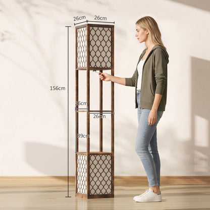 Floor Lamp with Shelves, Modern Tall Standing Lamp with Fabric Lampshades, Zipper Switch and Dual Light, Rustic Brown