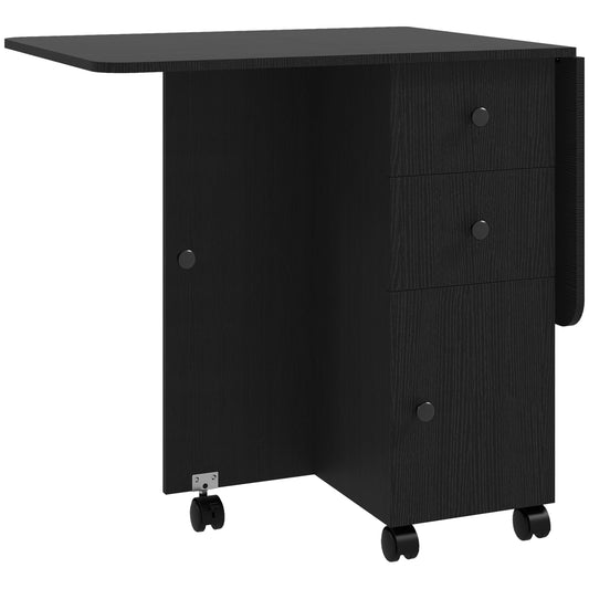 Multi-Storage Six-Person Drop Leaf Dining Table - Distressed Black