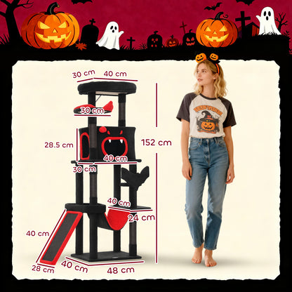 Gothic Cat Tree, 152 cm Multi-Level Cat Tower for Large Cats with Coffin Bed, Large Condo, for Halloween