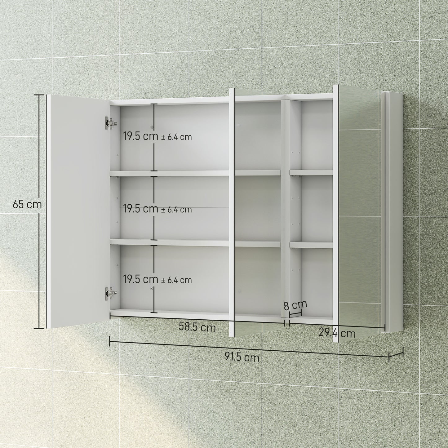 Three-Mirror Bathroom Storage Cabinet - White