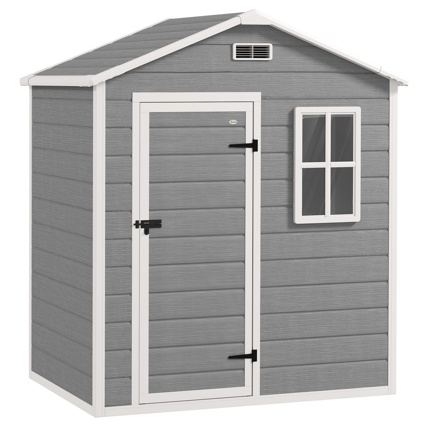 6 x 4ft Plastic Shed with Floor, Wood Effect Resin Garden Shed with Window, Lockable Door, Lock and Keys, Vents