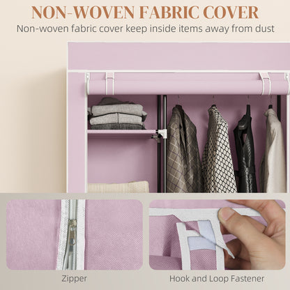 Fabric Wardrobe w/ Shelves Hanging Rail Foldable Wardrobe Pink