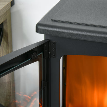 900W/1800W Freestanding Electric Fireplace Room Heater w/ Adjustable Artificial Flame 3-Sided Tempered Glass Panels Safe Home