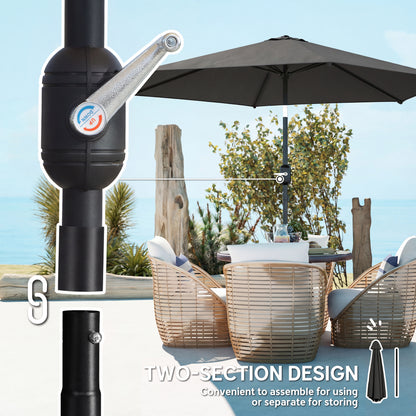 2.6 m Garden Parasol Umbrella with Aluminium Pole, Outdoor Patio Umbrella with Tilt and Crank, Vent, Black