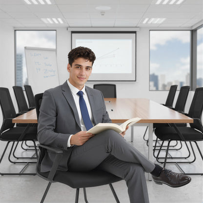 Desk Chair No Wheels, Office Chair with Mesh Back, Lumbar Support, Metal Base for Waiting Room, Conference Room, Black