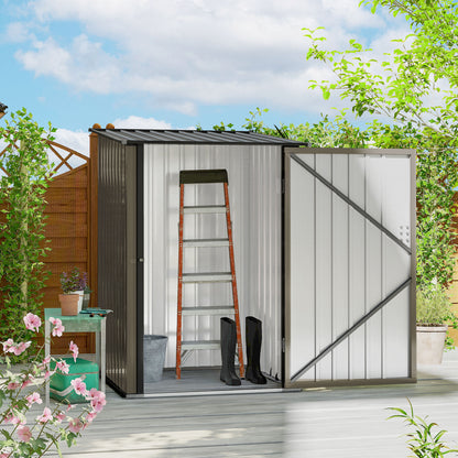 3.3 x 3.4ft Lean To Steel Garden Shed with Locking Door - Brown/Grey