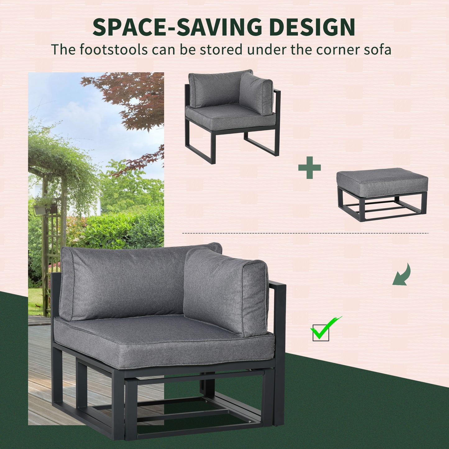 6 Piece Outdoor Couch, Sectional Sofa Set with Aluminum Patio Conversation Furniture, Grey