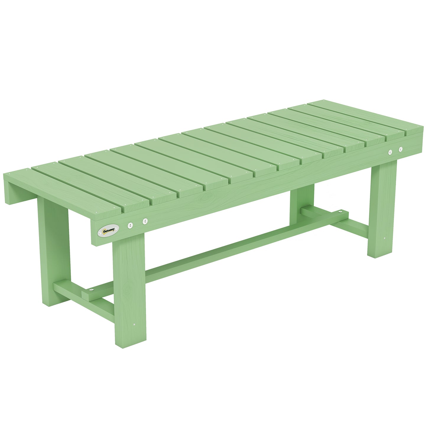 Wooden Garden Bench, Backless Outdoor Loveseat with Slatted Seat, Light Green