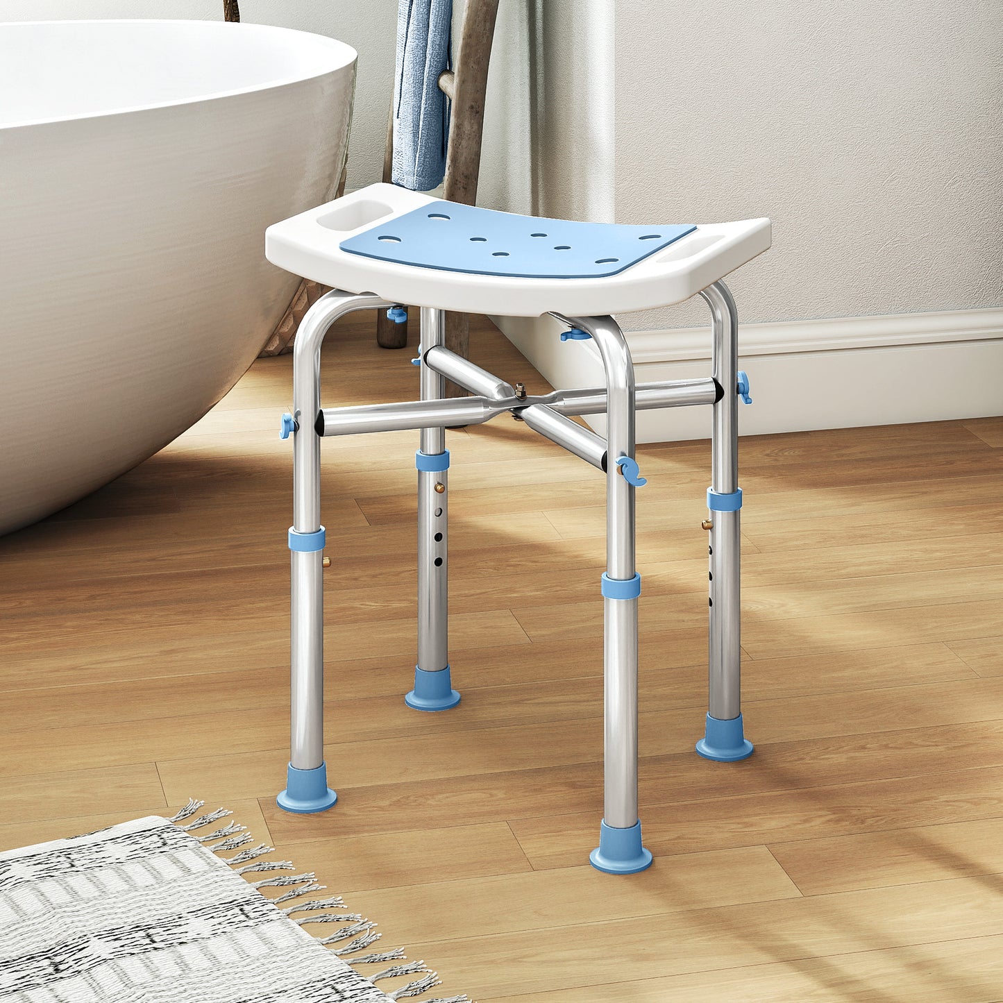 44-51.5cm Aluminium Frame Shower/Bath Stool - Light Blue