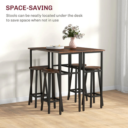 6-Piece Industrial Bar Table Set, 2 Breakfast Tables with 4 Stools Brown