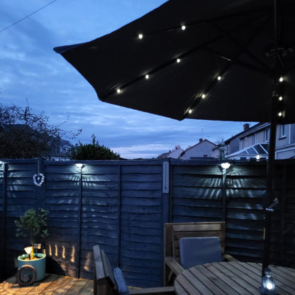 2.7m Patio Garden Umbrella Outdoor Parasol with Tilt Crank and 24 LEDs Lights (Grey)