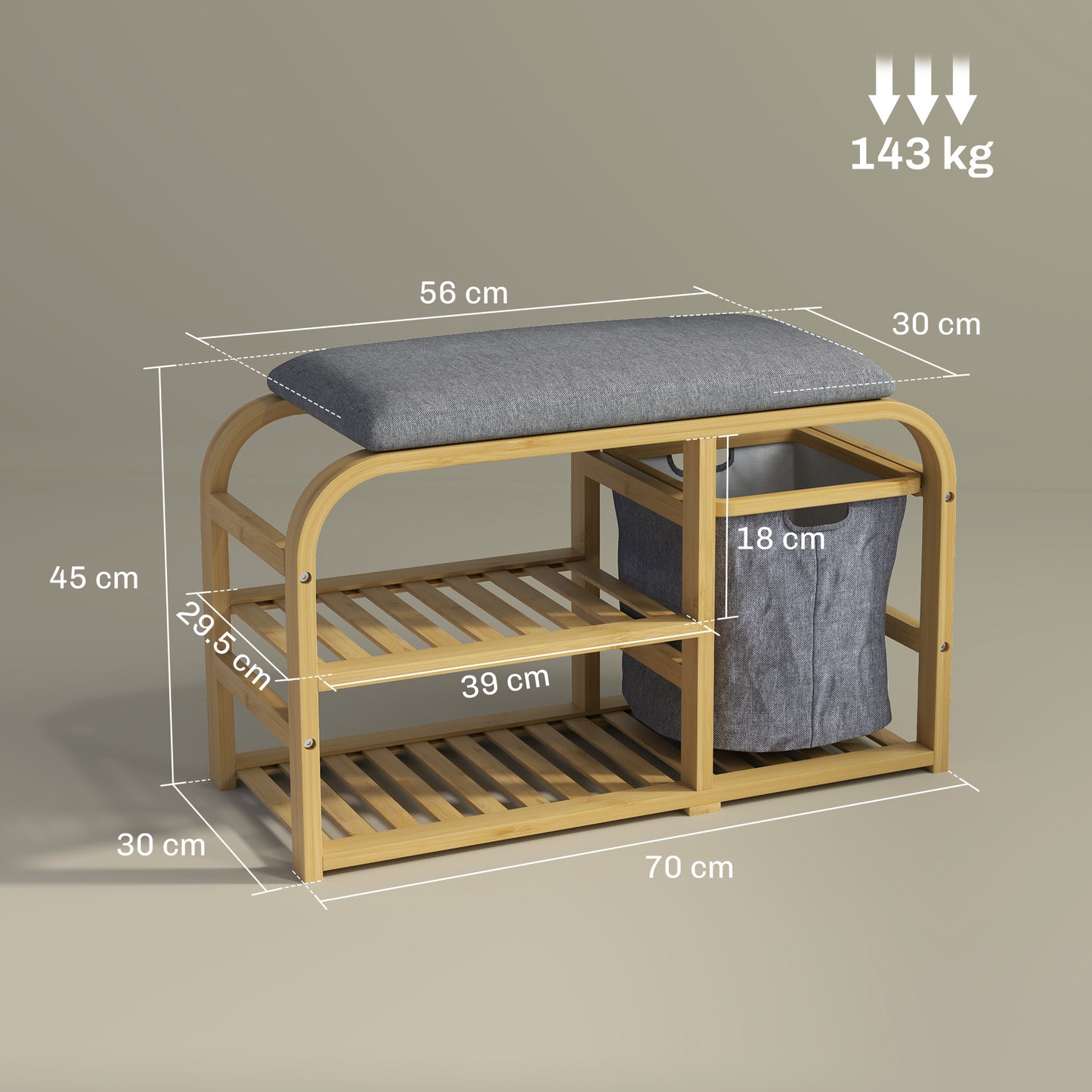 Bamboo Shoe Rack Bench with Padded Seat - Nature Wood Finish