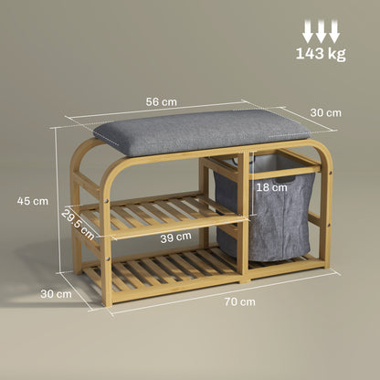 Bamboo Shoe Rack Bench with Padded Seat - Nature Wood Finish
