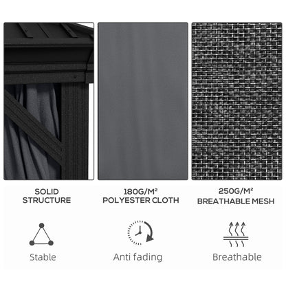 3.65 x 3m Aluminium Hardtop Gazebo, with Accessories - Dark Grey