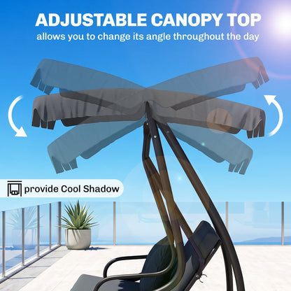 Three-Person garden Swing Chair, with Adjustable Canopy - Dark Grey