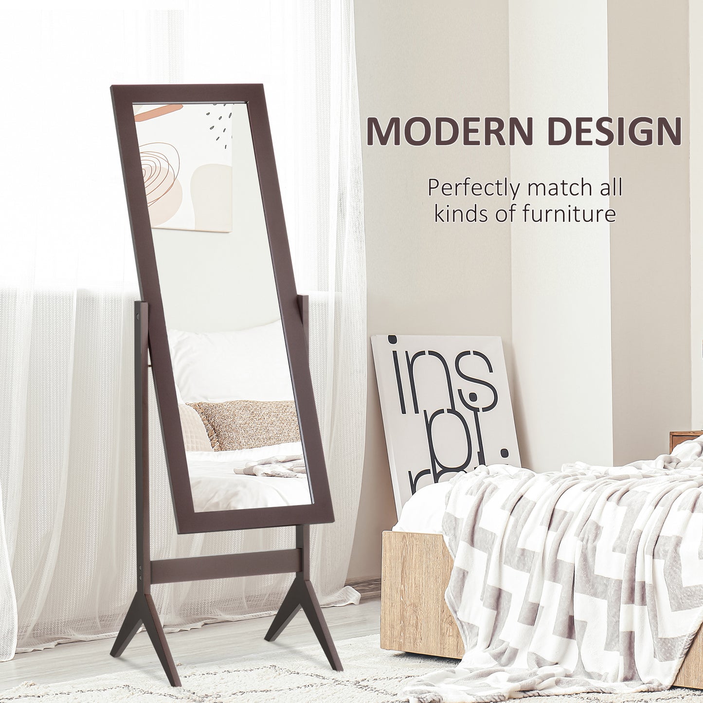 Full Length Mirror, Freestanding Adjustable Angle Dressing Mirror for Bedroom, Living Room, 148 x 47 cm, Brown