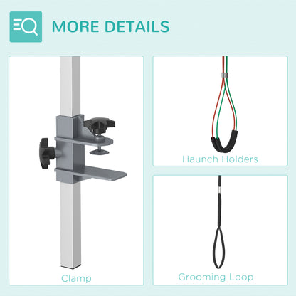 Adjustable Pet Grooming Arm, with Clamp, Haunch Holders & Grooming Loop - Sliver-Tone