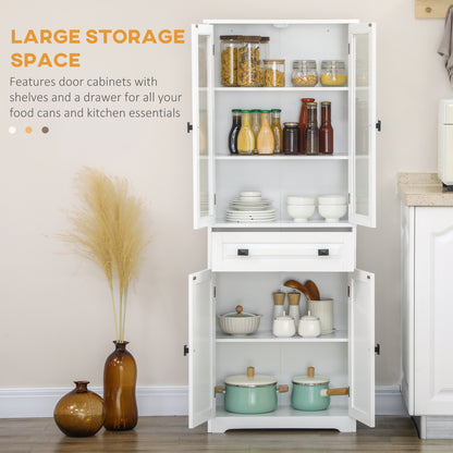 Kitchen Cupboard, Freestanding Storage Cabinet with 2 Adjustable Shelves, Drawer and Glass Door for Living Room, Dining Room