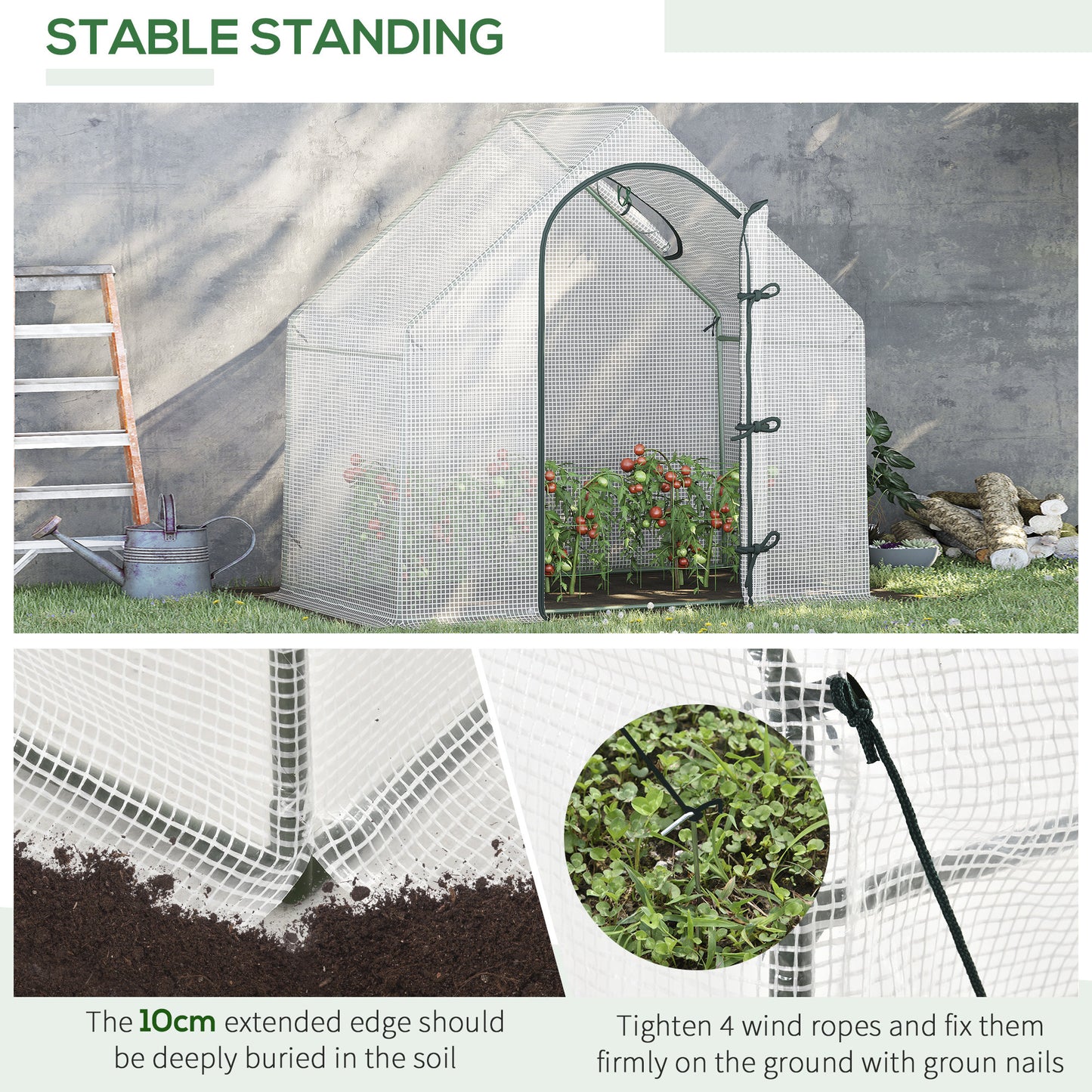 Walk In Tomato Greenhouse Garden Outdoor Mini Greenhouse Flower Planter Steel Frame with Zipped Door & Window, PE Cover