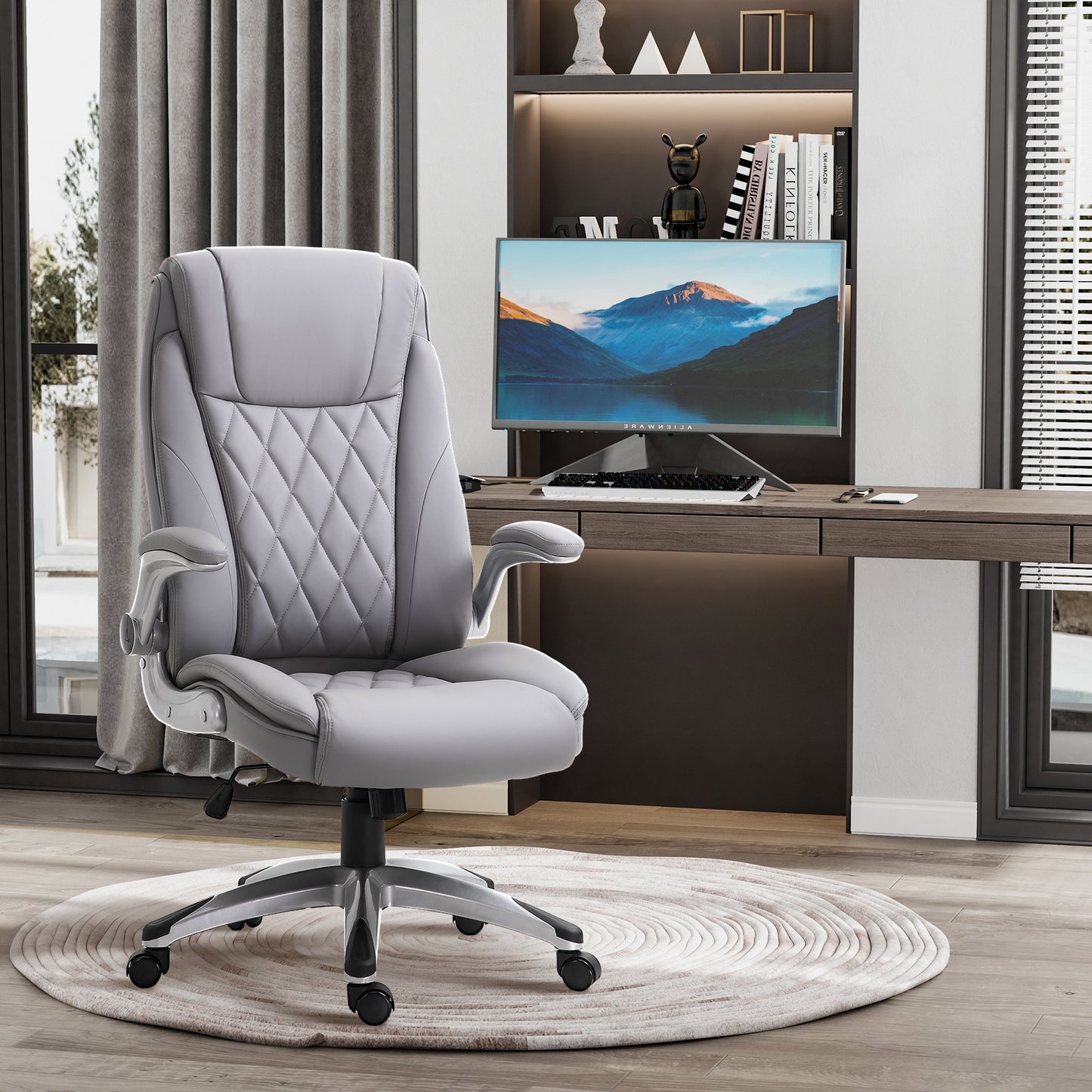 Faux Leather Executive Swivel Office Chair - Grey