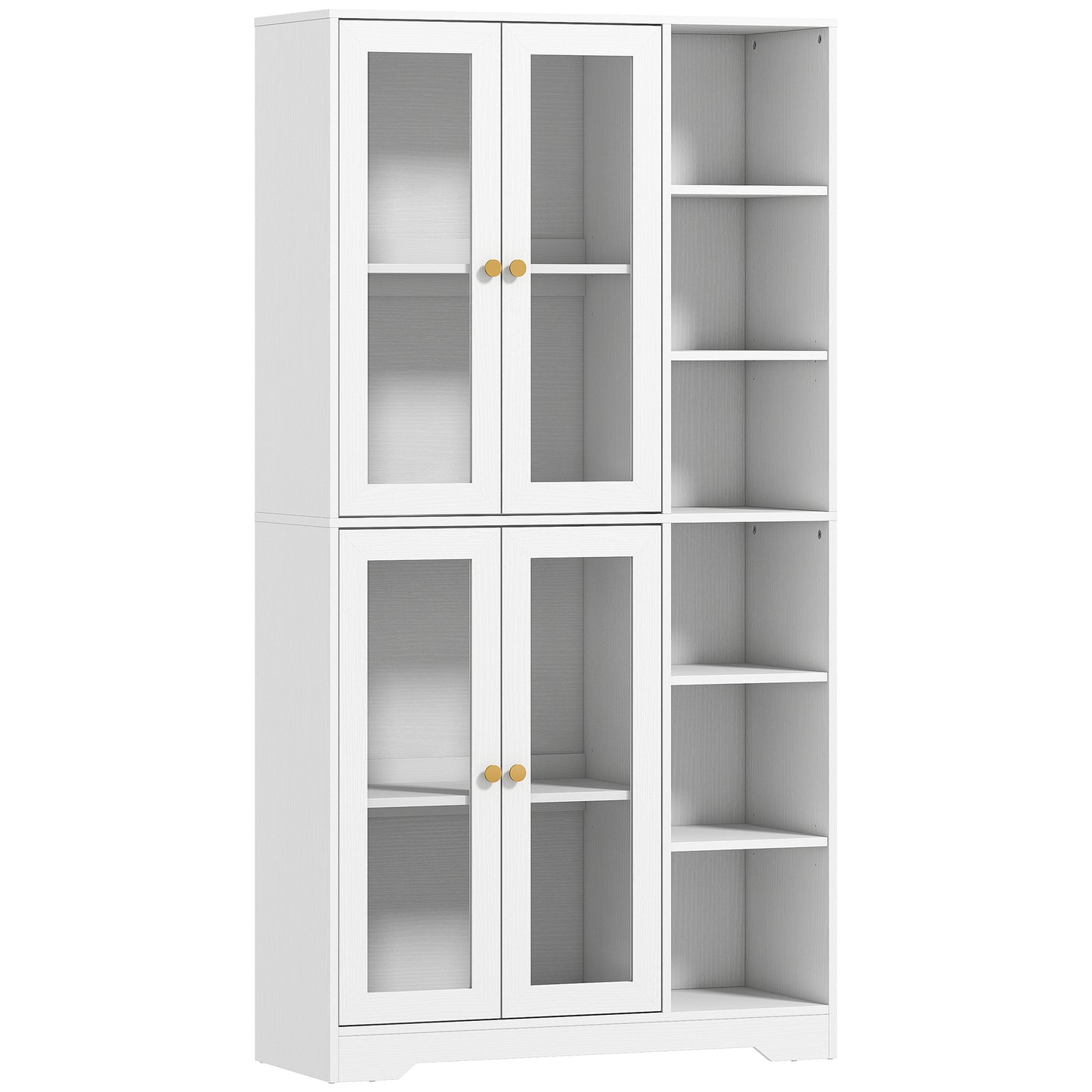 Multi-Storage Kitchen Cabinet, with Glass Doors - White Wood-Effect