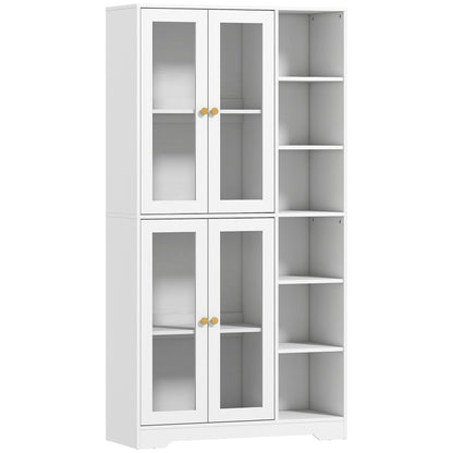 Multi-Storage Kitchen Cabinet, with Glass Doors - White Wood-Effect