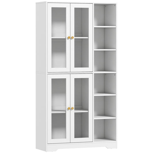 Multi-Storage Kitchen Cabinet, with Glass Doors - White Wood-Effect