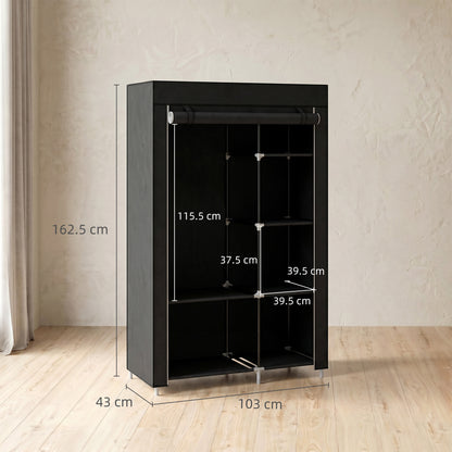 Fabric Wardrobe w/ Shelves Hanging Rail Foldable Wardrobe Black