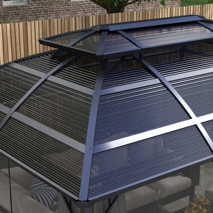 4 x 3m Aluminium Frame Hard Gazebo, with Accessories - Black