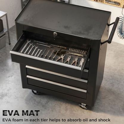 5-Drawer Tool Chest with Wheels, Steel Lockable Tool Storage Cabinet with Handle, 2 Keys for Garage, Workshop, Black