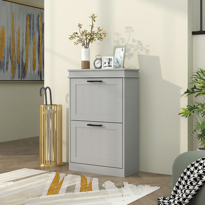 Two-Drawer Minimalistic 10-Shoe Cabinet - Grey