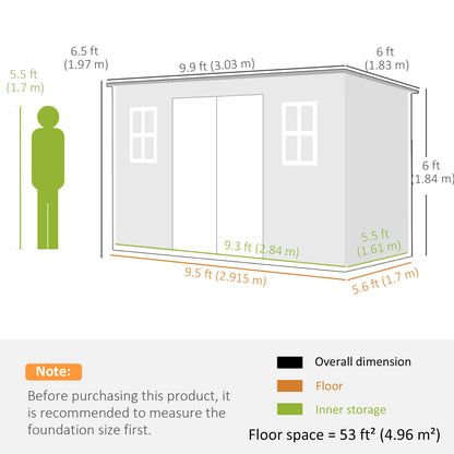 10 x 6 ft Resin Garden Shed, Outdoor Storage Shed with Floor, Windows, Lockable Doors and Vents, Dark Grey