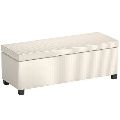 Storage Ottoman Bench, Corduroy Storage Chest Box with Wooden Legs, 112cm Bed End Bench for Living Room, Bedroom, Entryway