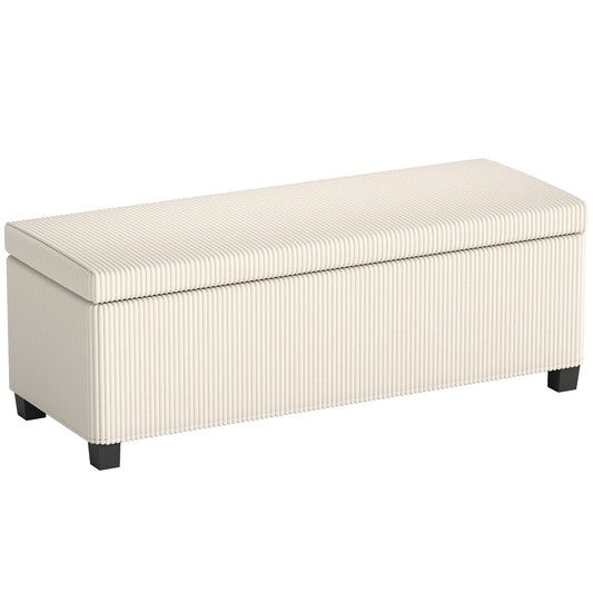 Storage Ottoman Bench, Corduroy Storage Chest Box with Wooden Legs, 112cm Bed End Bench for Living Room, Bedroom, Entryway