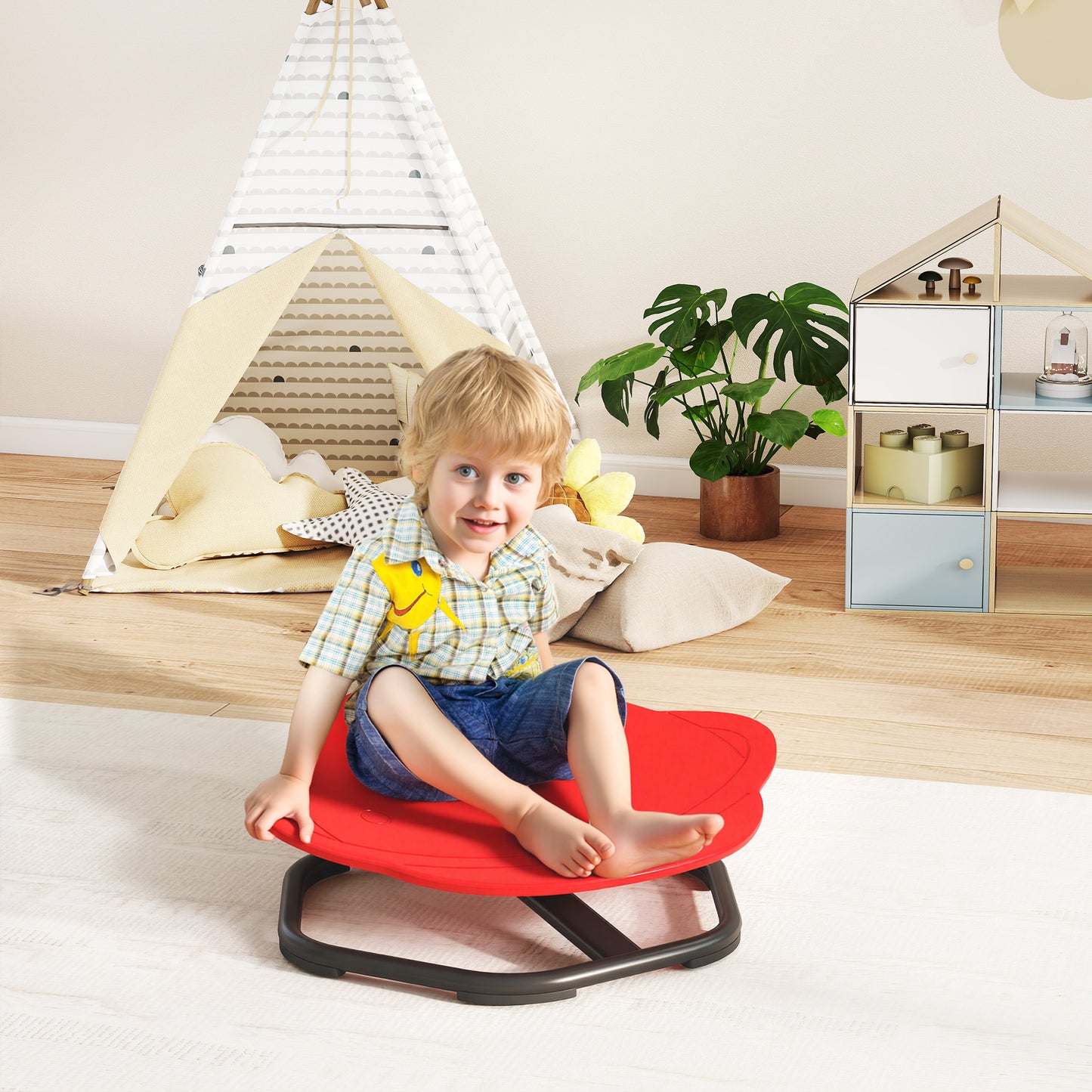 Planet-Shaped-kids Swivel Chair, Sensory Spinning Chair for Balance, Coordination Training, Red