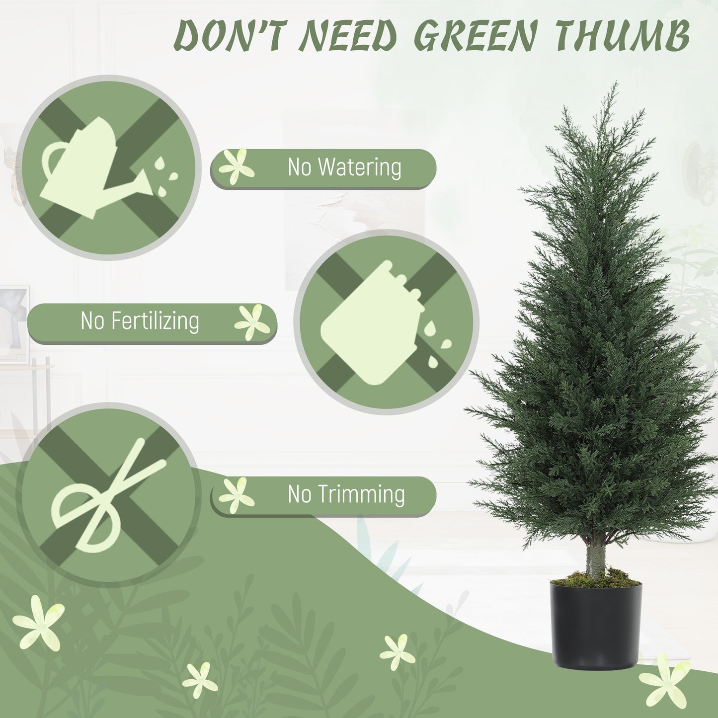 Artificial Cypress Tree, 90 cm Fake Cypress Tree with Plastic Pots