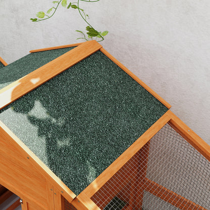 Wooden Chicken Coop with Run, Nesting Box, Slide-out Tray, Ramp, Perches, Asphalt Roof, 179 x 67 x 115cm
