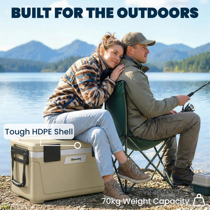 42.6L Insulated Cool Box, Lightweight Portable Ice Cooler with Handle, Lid and Drain Valve, Khaki