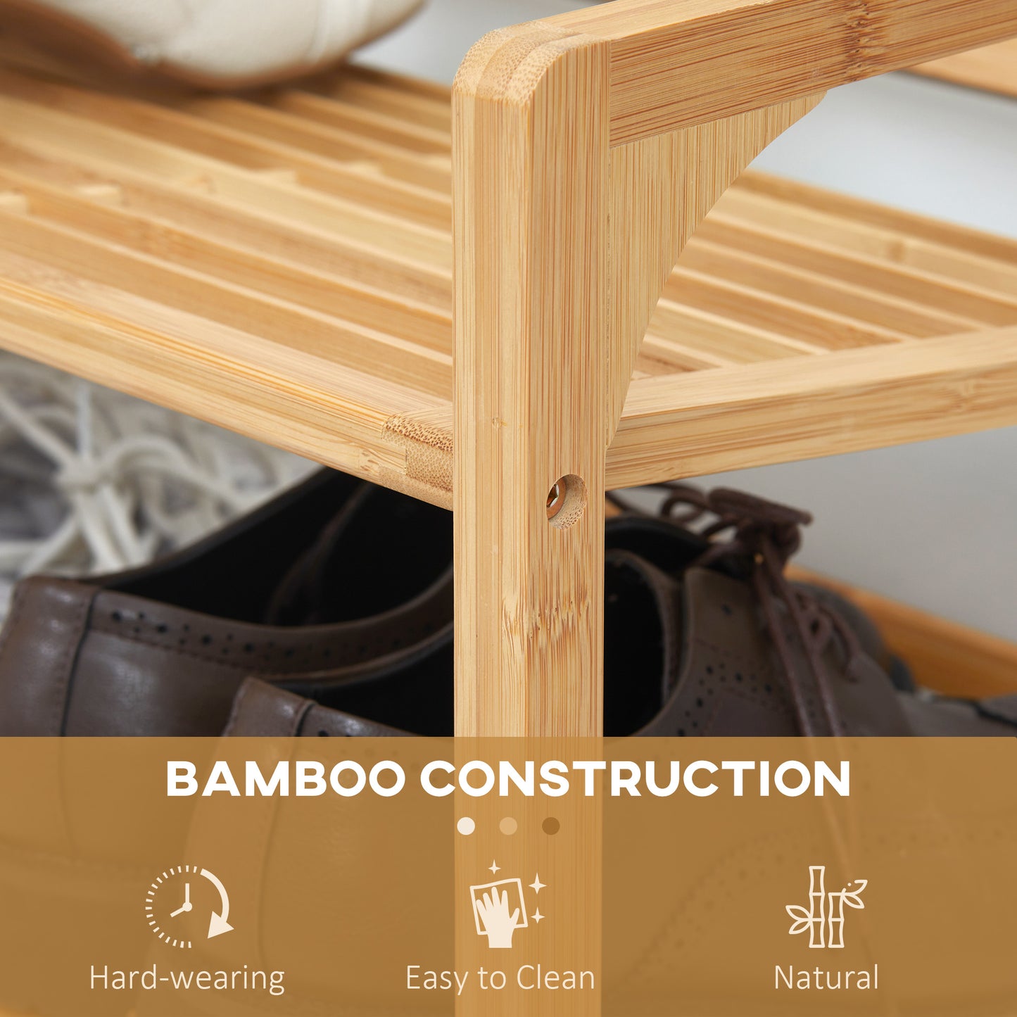3-Tier Shoe Rack, Bamboo Shoe Storage Organizer with Slatted Shelves