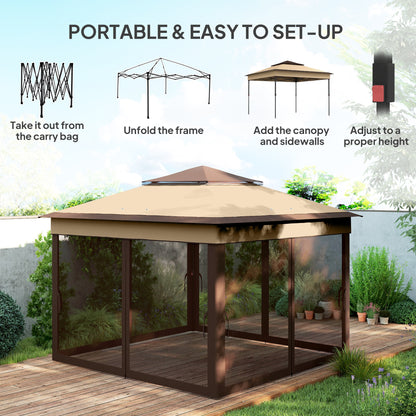 3 x 3(m) Pop Up Gazebo, Height Adjustable Instant Event Shelter with Netting and Carrying Bag, Beige