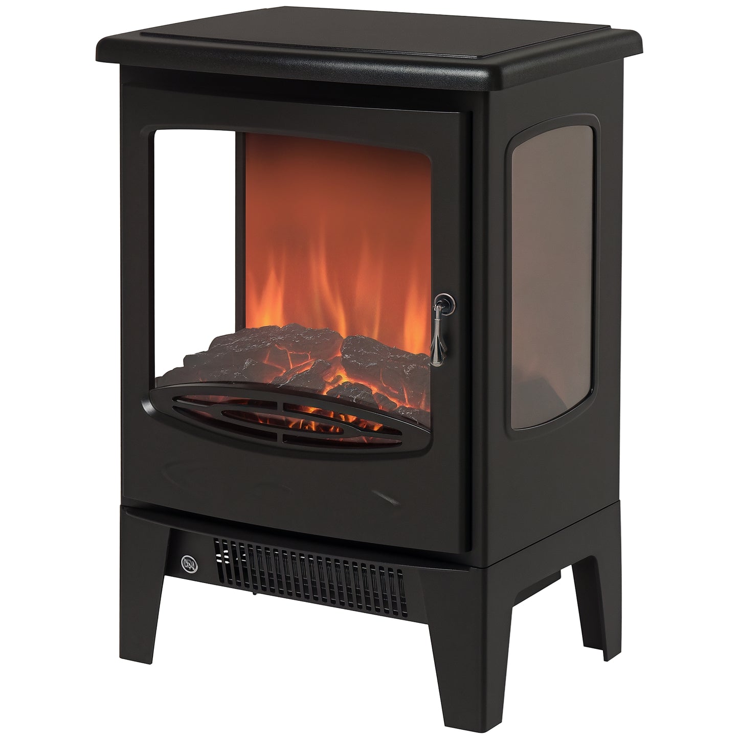 900W/1800W Freestanding Electric Fireplace Room Heater w/ Adjustable Artificial Flame 3-Sided Tempered Glass Panels Safe Home
