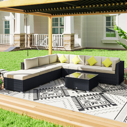 8 Piece Rattan Corner Sofa Set with Wide & Deep Seat, Assembled Aluminium PE Rattan Garden Furniture Set