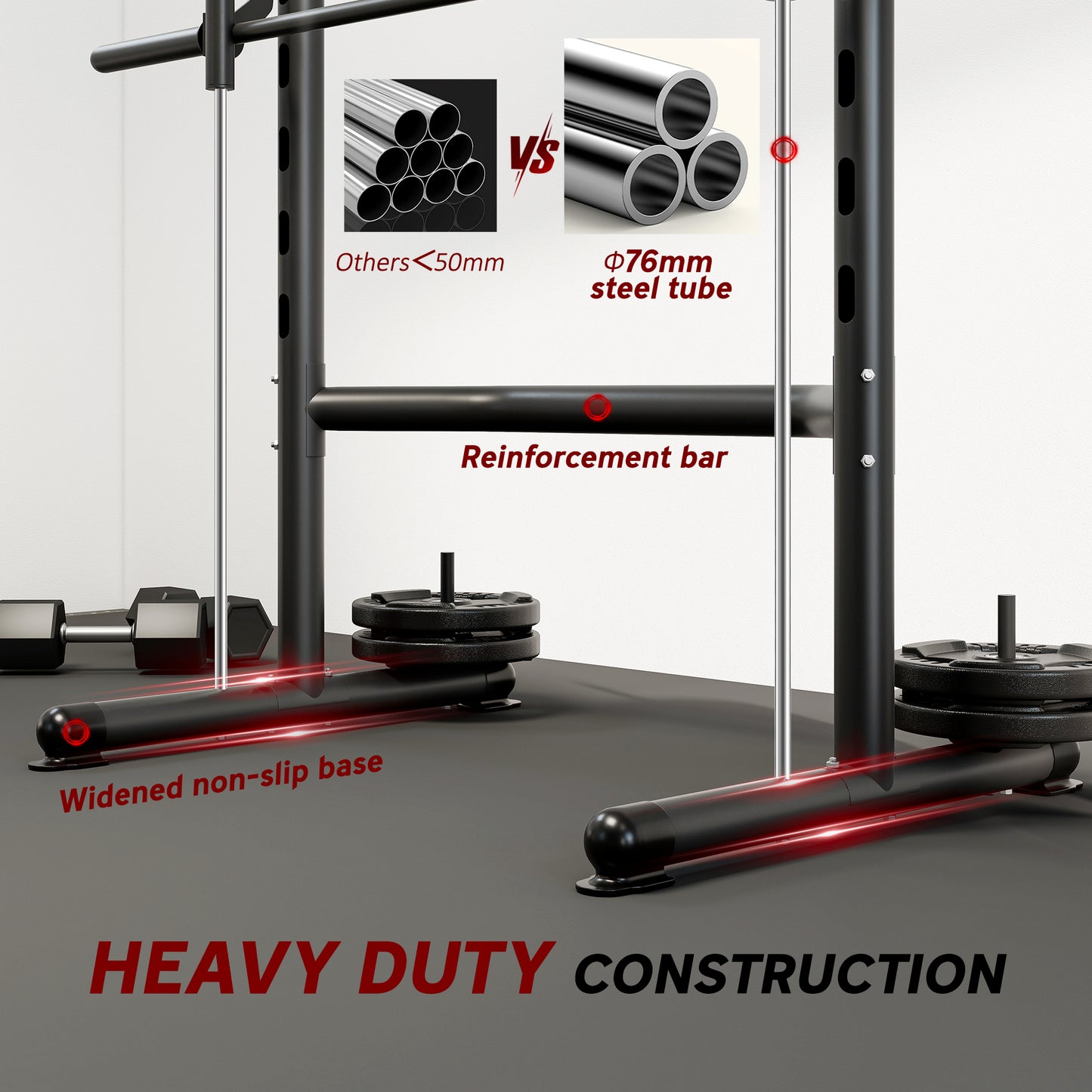 Adjustable Squat Rack, with Pull Up Bar, Barbell Bar for Home Gym