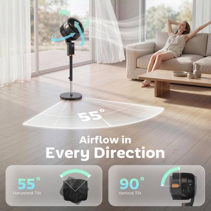 20 dB Silent Standing Fan for Bedroom, 44" Pedestal Fan with 90° Oscillating, 8 Speeds and LED Light, Black